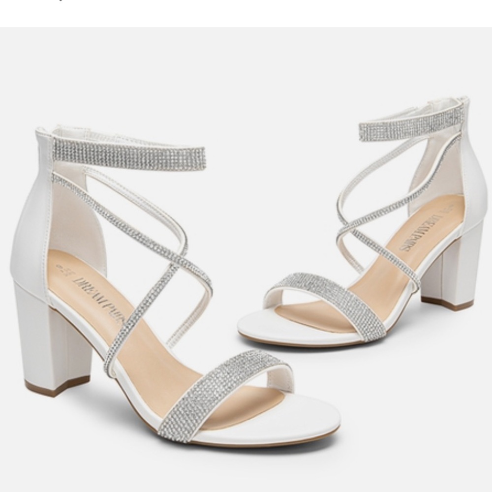 Dream Pairs White Rhinestone Heels- New with Box. Size 7